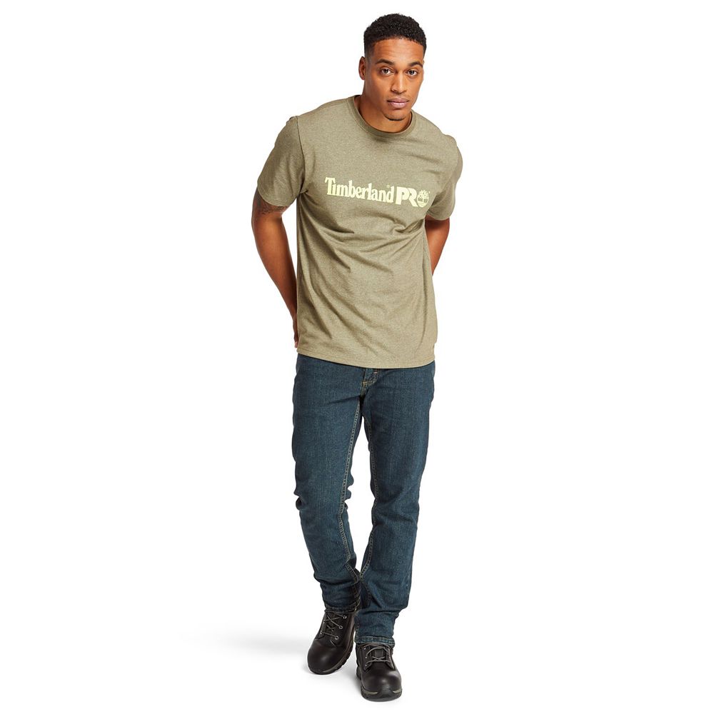 Timberland Mens T-Shirts PRO® Short Sleeve Base Plate Wicking Logo - Olive - India BH9506283